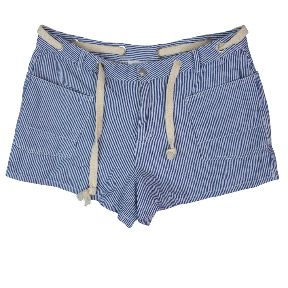 Cali 1850 Shorts Women XL Blue Hickory Stripe Rope Drawstring Cotton Nautical